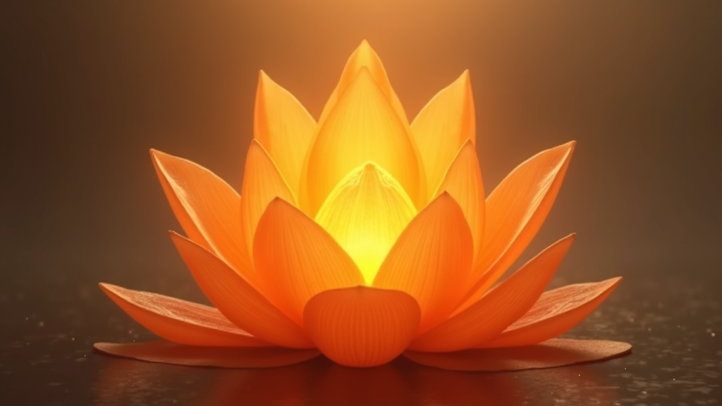 An abstract, glowing orange lotus representing the sacral chakra, set against a muted spiritual background.