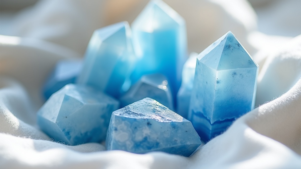 Blue Lace Agate stone on soft fabric