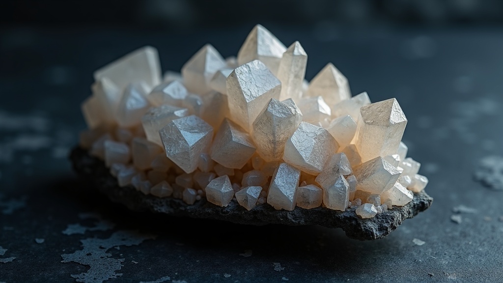 A cluster of phenacite crystals on a dark background