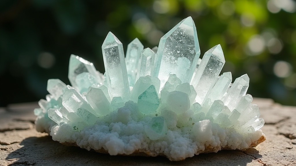 Cluster of clear apophyllite crystals on a natural background