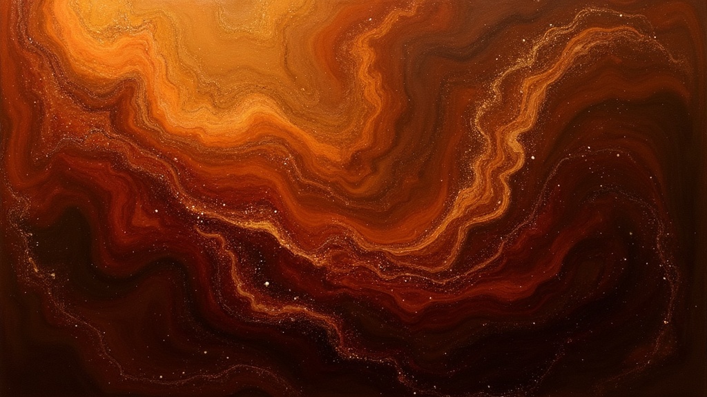 A swirling abstract pattern featuring deep brown and golden-red flecks, evoking warmth and grounding energy.