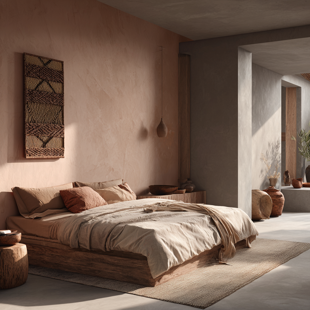 Soft clay brown with muted rose-gray and gentle shadow tones