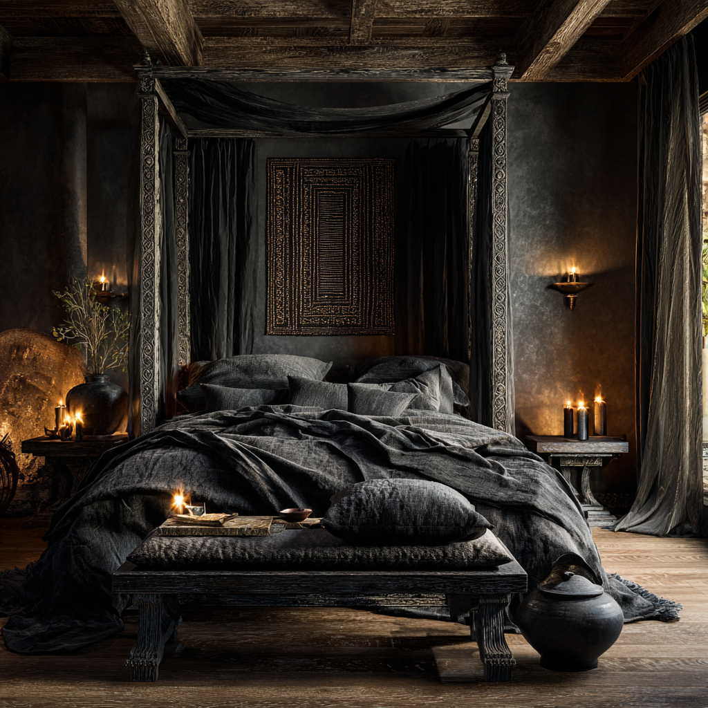 Black African Gustavian Bedroom