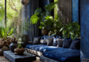 Deep Indigo with Fractured Silver Highlights and Subtle Charcoal Undertones African Livingroom