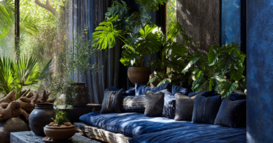Deep Indigo with Fractured Silver Highlights and Subtle Charcoal Undertones African Livingroom