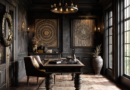 Deep brown and obsidian black African home office