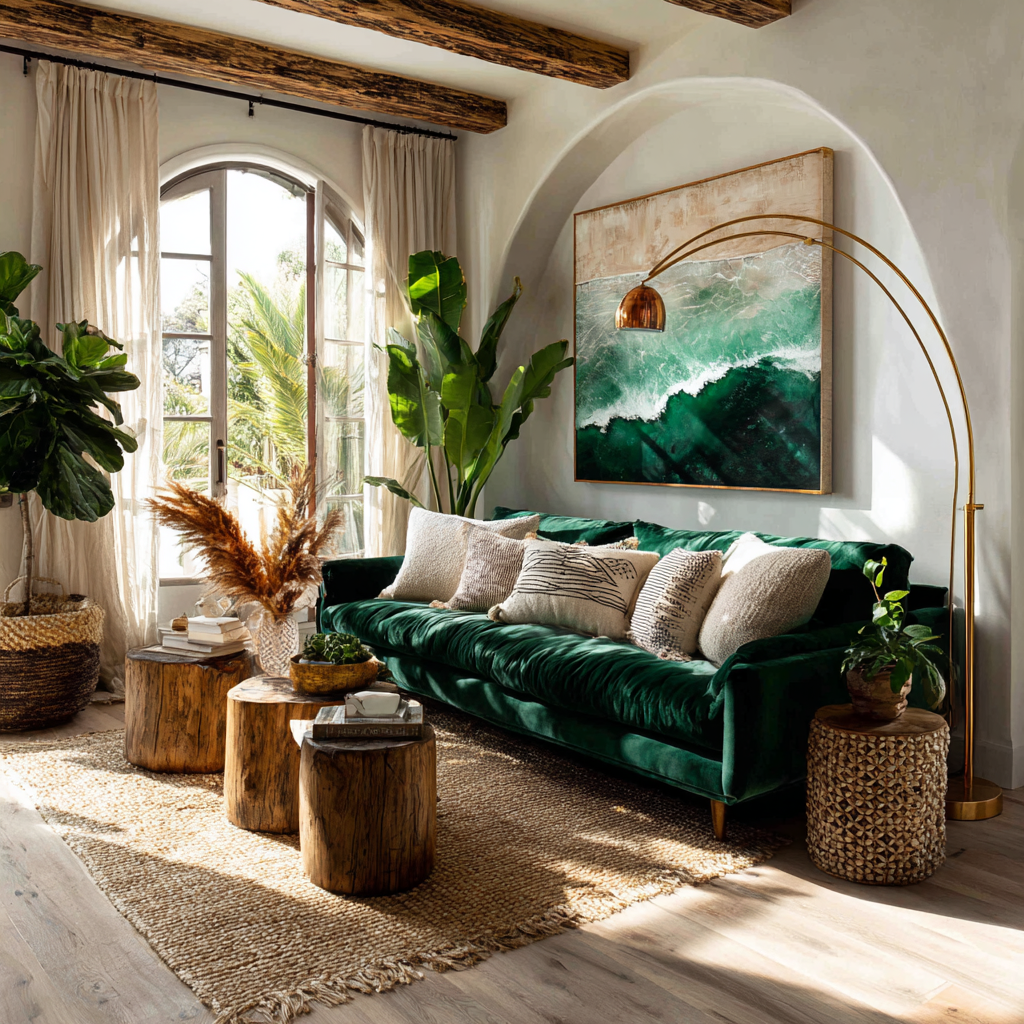Emerald Green and Rose Gold Living room