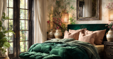Emerald Green · Soft Rose-Gold African bedroom