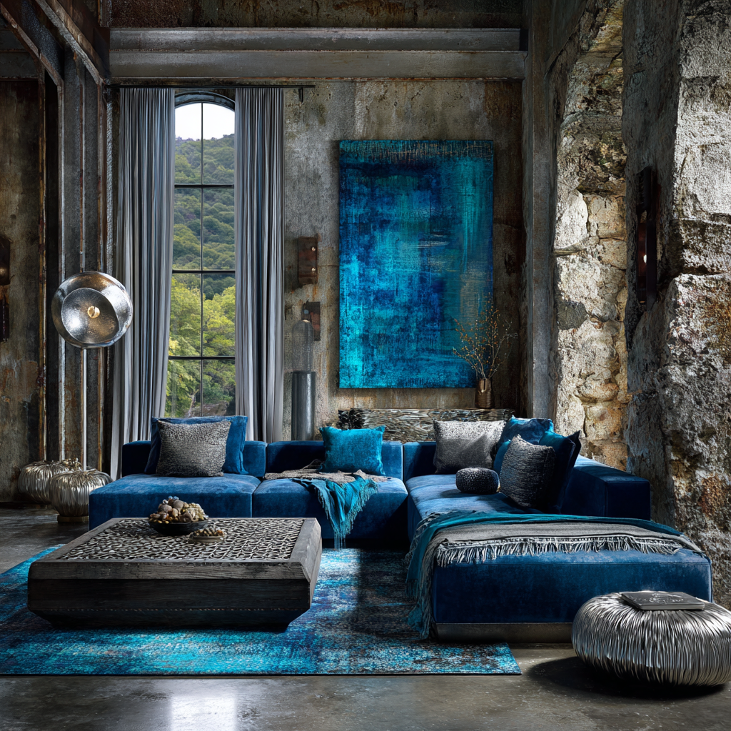 Ice Blue, Sapphire, and Silver-White African living room