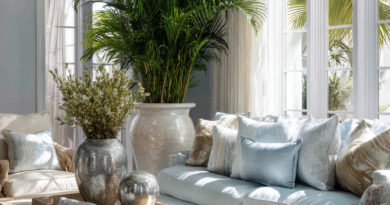 Ice Blue and Soft Silver-White African Home Sitting Room