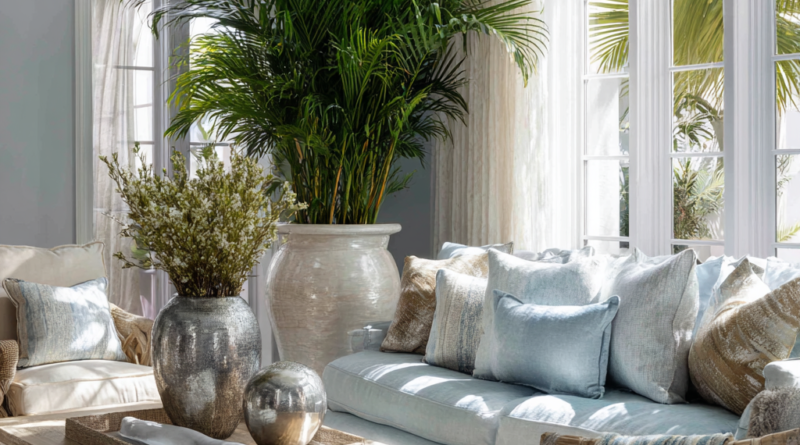 Ice Blue and Soft Silver-White African Home Sitting Room