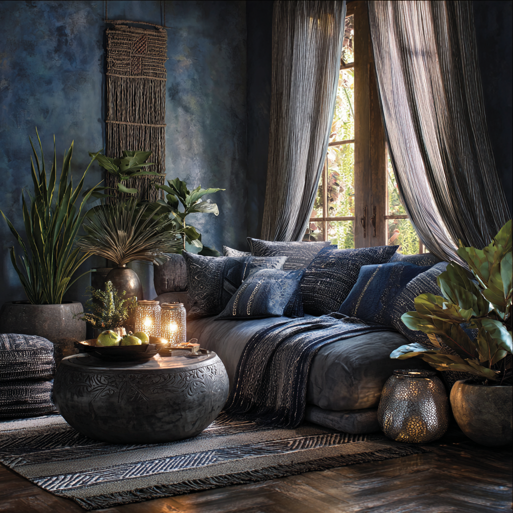 Muted Indigo - Soft Charcoal - Silver-Gray Restraint African living room