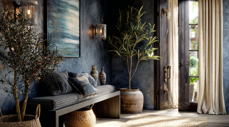 Muted Indigo - Structured Charcoal - Subtle Silver-Gray Threads African Entryway