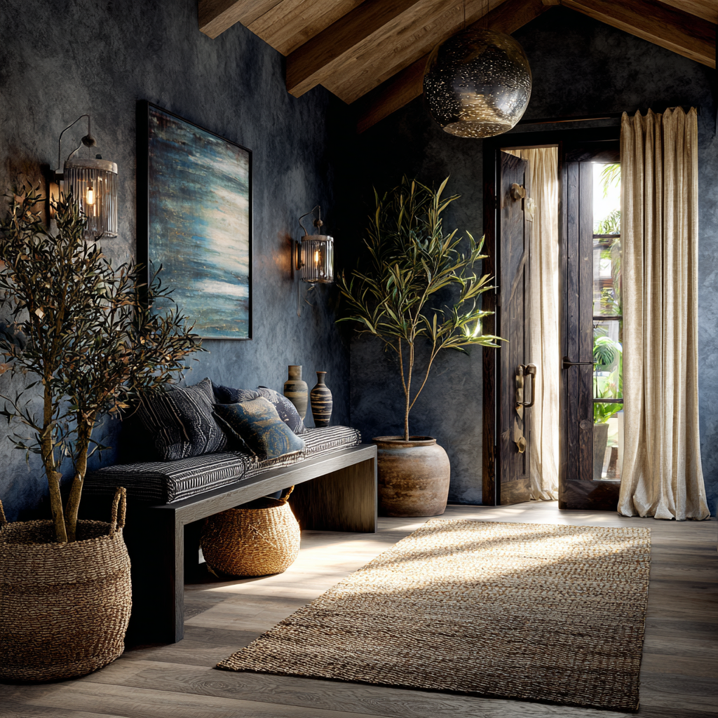 Muted Indigo - Structured Charcoal - Subtle Silver-Gray Threads African Entryway