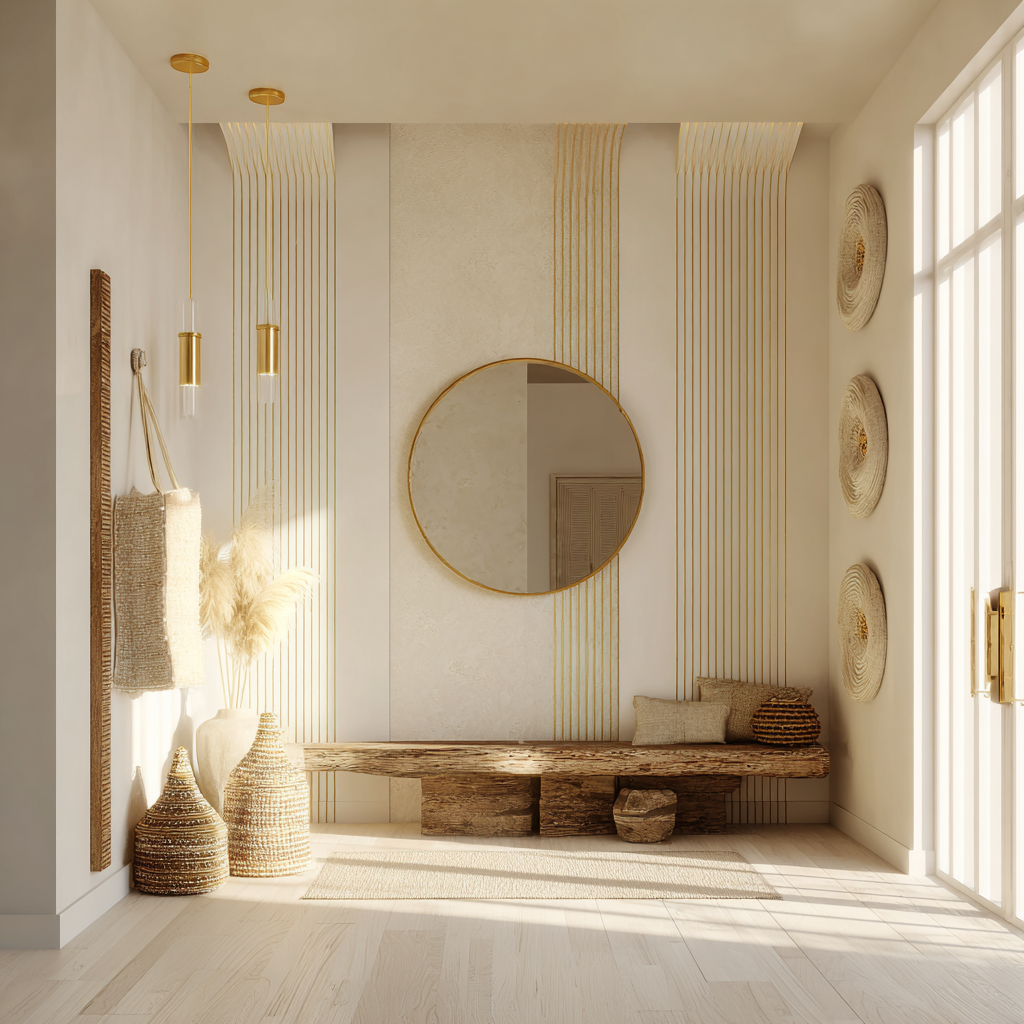 Opalescent Platinum · Soft White with Golden Thread African Entryway 01