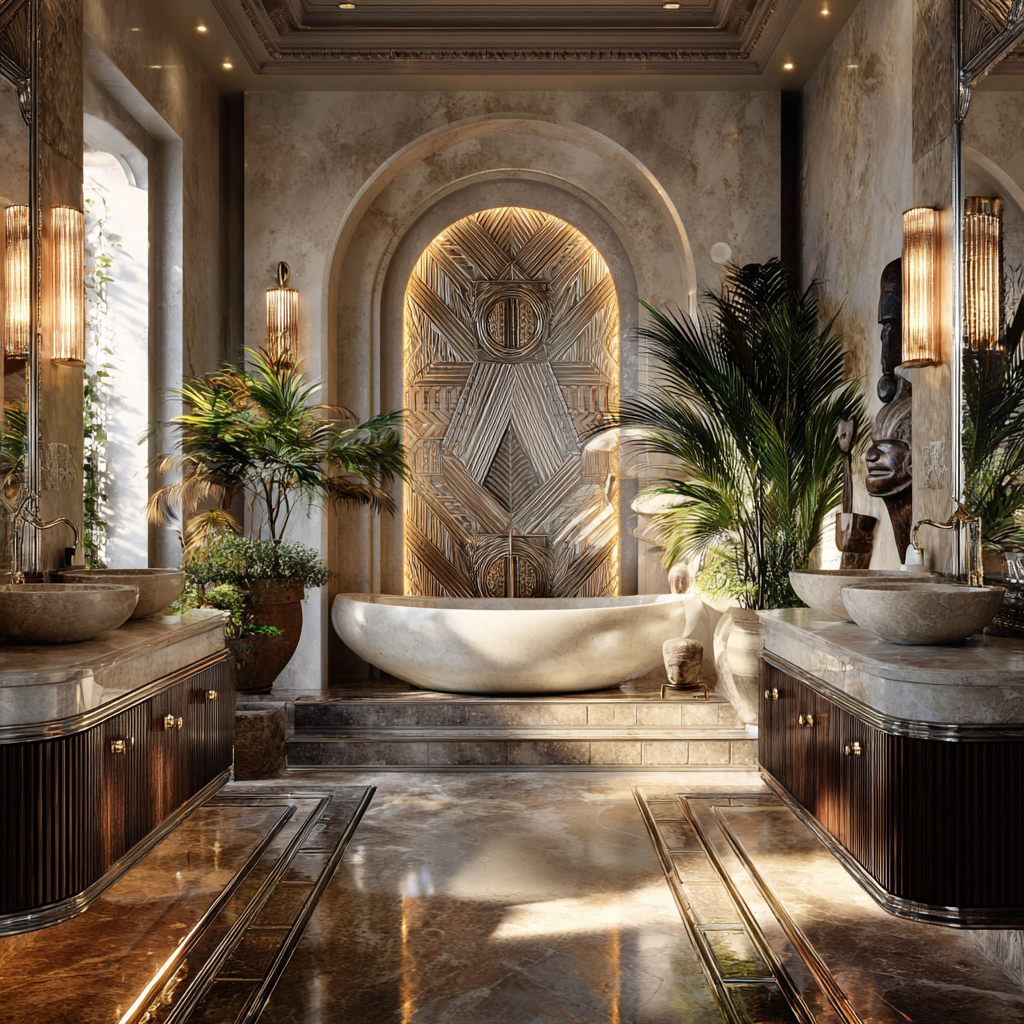 Pearlescent African Art Deco bathroom