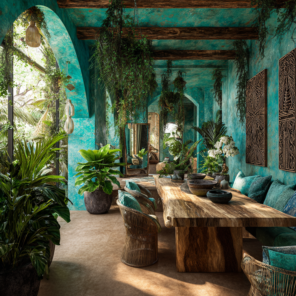 Turquoise African Biophilic Dining Room
