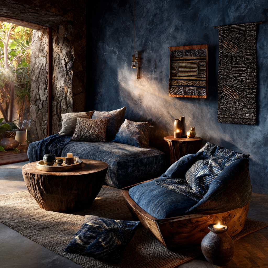 indigo and deep midnight blue African Contemporary Livingroom
