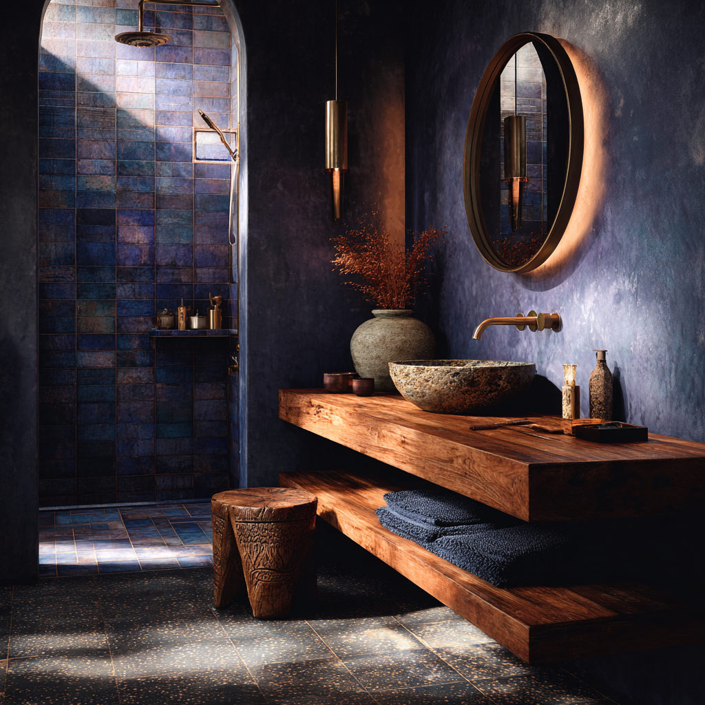 African Midcentury Modern Bathroom in Indigo · Violet-Blue