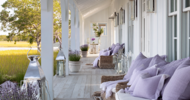 African Farmhouse covered long front porch