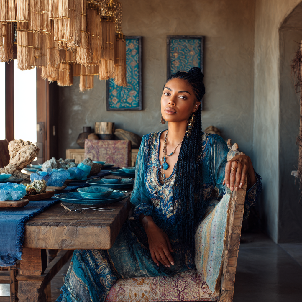Celestite Stone in African Dining Room