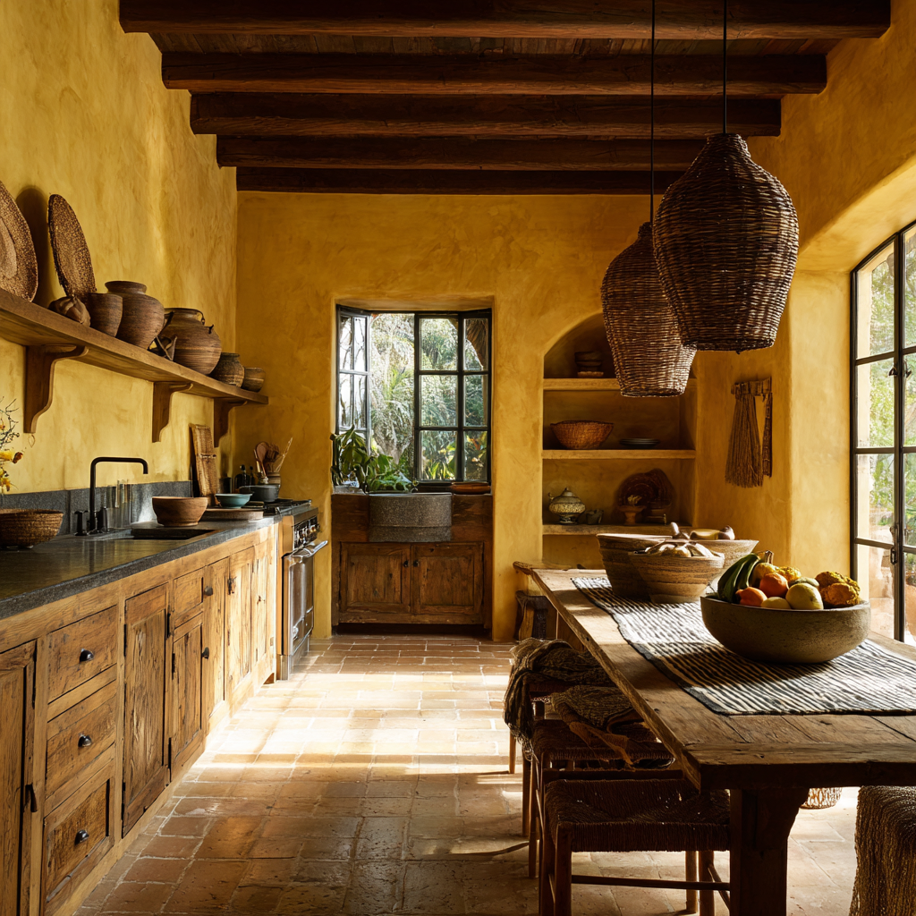 Deep Golden Yellow · Contemplative Amber · Steady Bronze African Farmhouse Kitchen