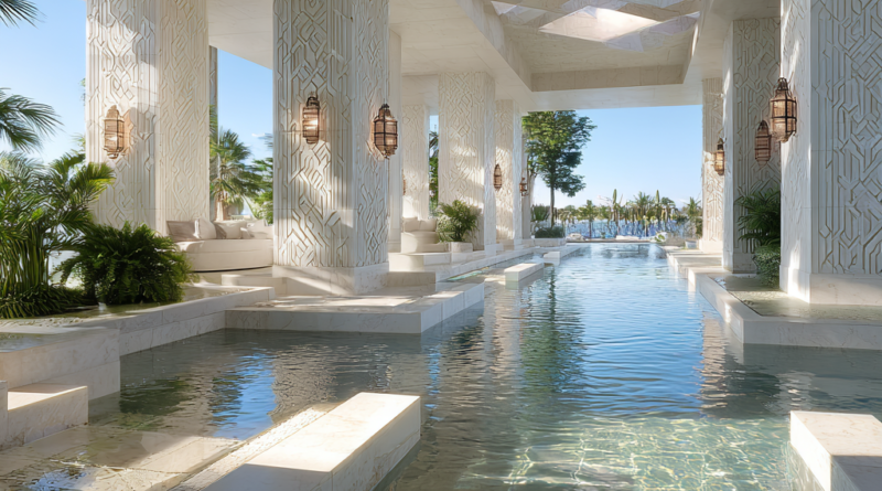 Diamond White and Opalescent Light Covered Pool