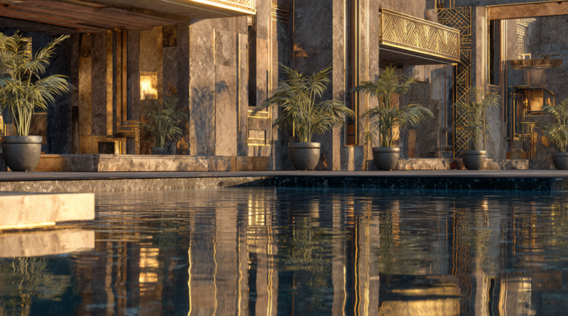 Rich Earth Brown & Gold Outdoor Pool