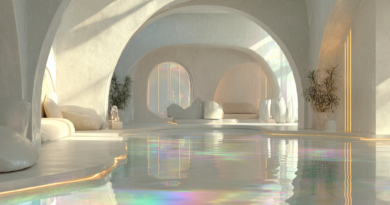 White, Gold, and Rainbow Iridescent Indoor pool