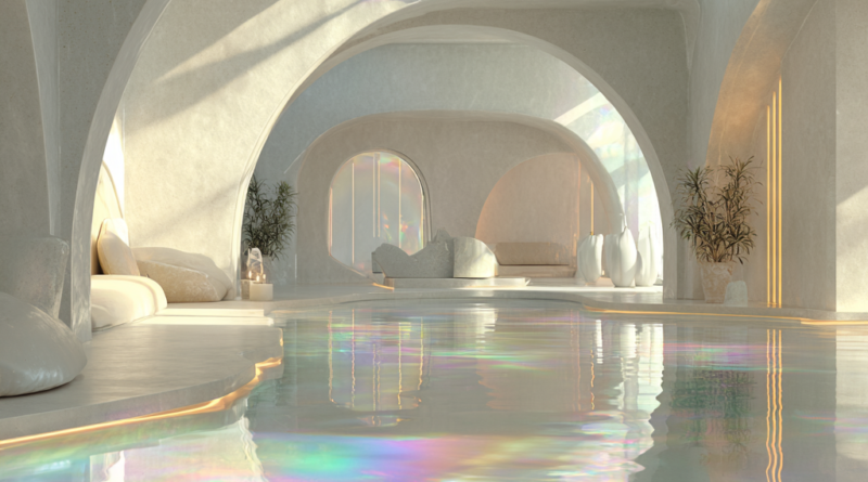 White, Gold, and Rainbow Iridescent Indoor pool