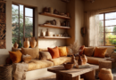 amber-gold and soft orange African Rustic livingroom