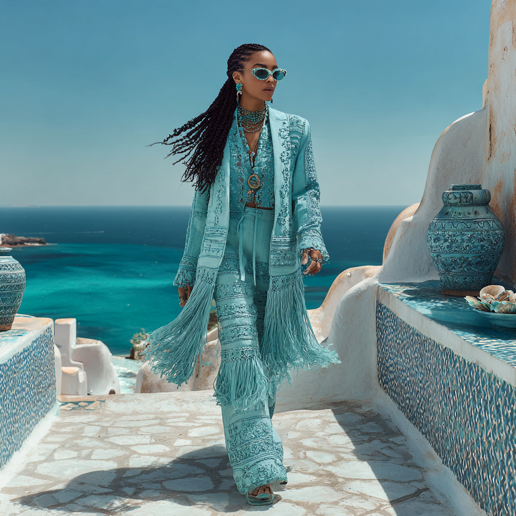 cotton boho suit in serene blue and vibrant turquoise