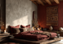 deep red and earth brown African Alpine Chic bedroom