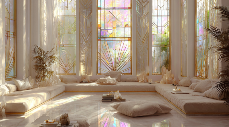 luminous White • Gold • Iridescent Light meditation room