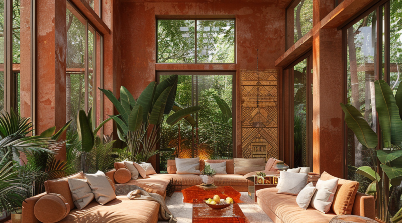 warm coral and soft orange African sunroom