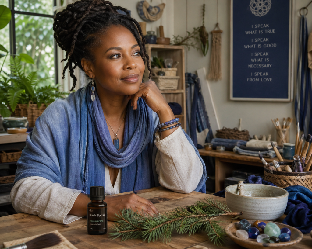Black Spruce essential oil in workroom