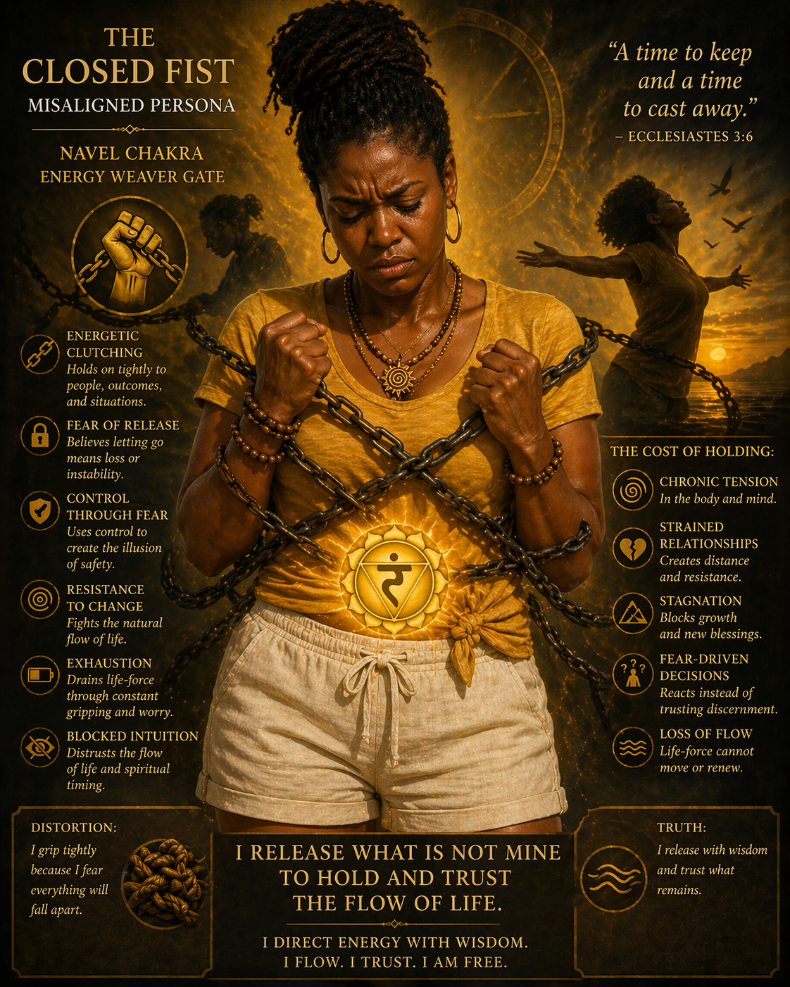 closed fist misaligned, navel chakra