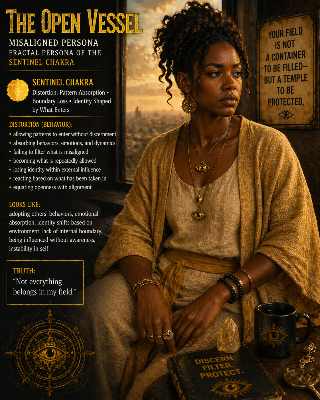 open vessel misaligned, sentinel chakra