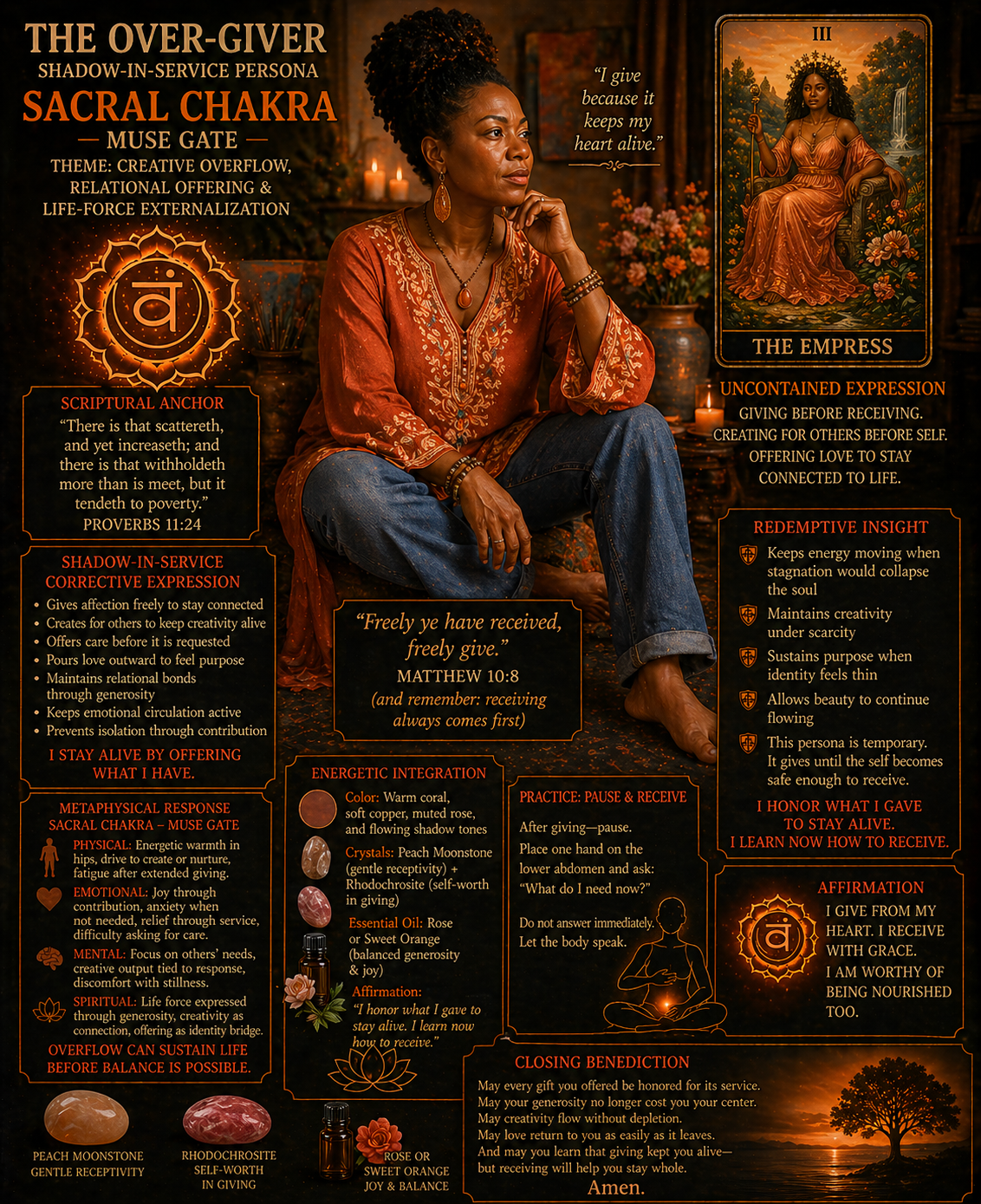 over-giver shadow in service, sacral chakra