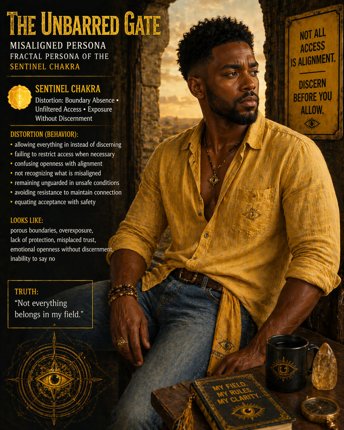 unbarred gate misaligned, sentinel chakra