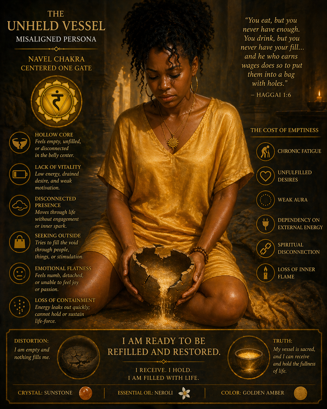 unheld vessel misaligned, navel chakra