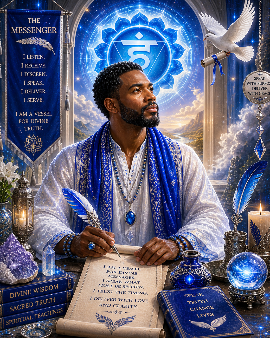 Messenger aligned, throat chakra