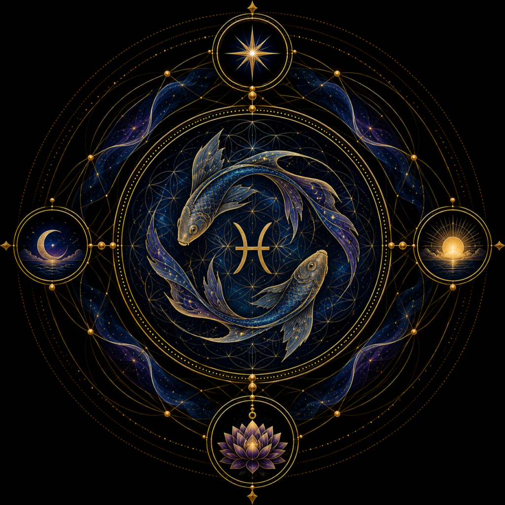 Pisces zodiac mandala design