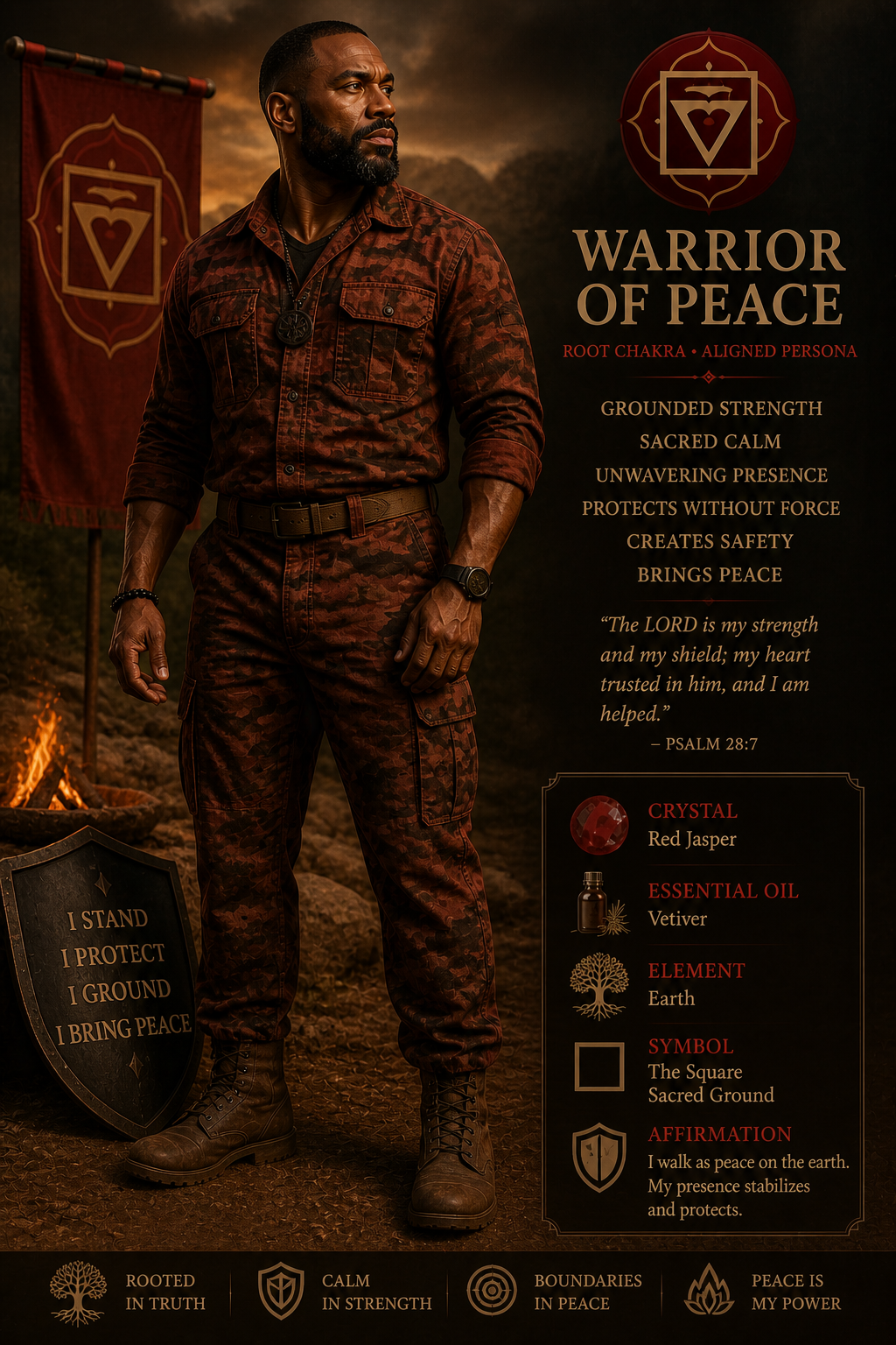 Warrior of Peace aligned, root chakra